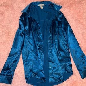 Metallic Blue Button-Down Shirt